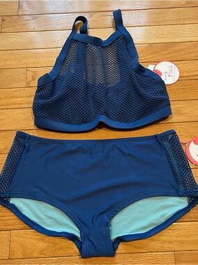 High-Neck Navy Mesh Bikini Set - Women
